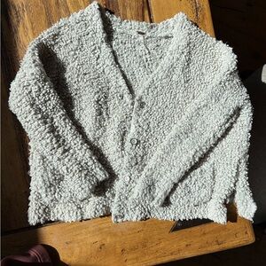 Free People Boucle cream spring cardigan, size small